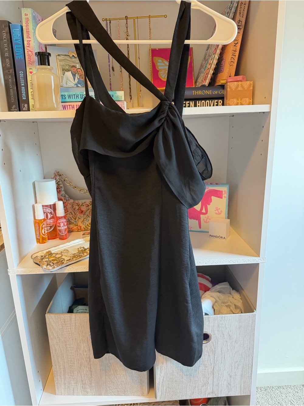 Black Knot-Shoulder Mini Dress - Women